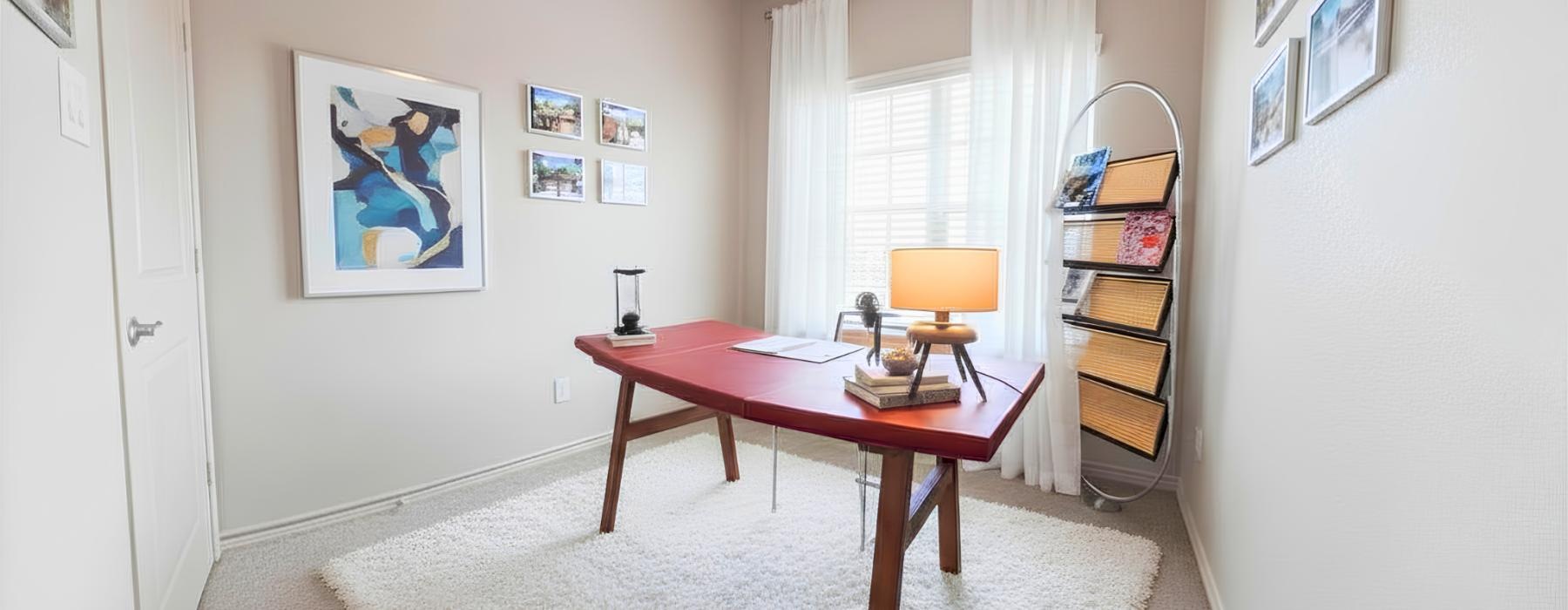 a room with a table and a chair